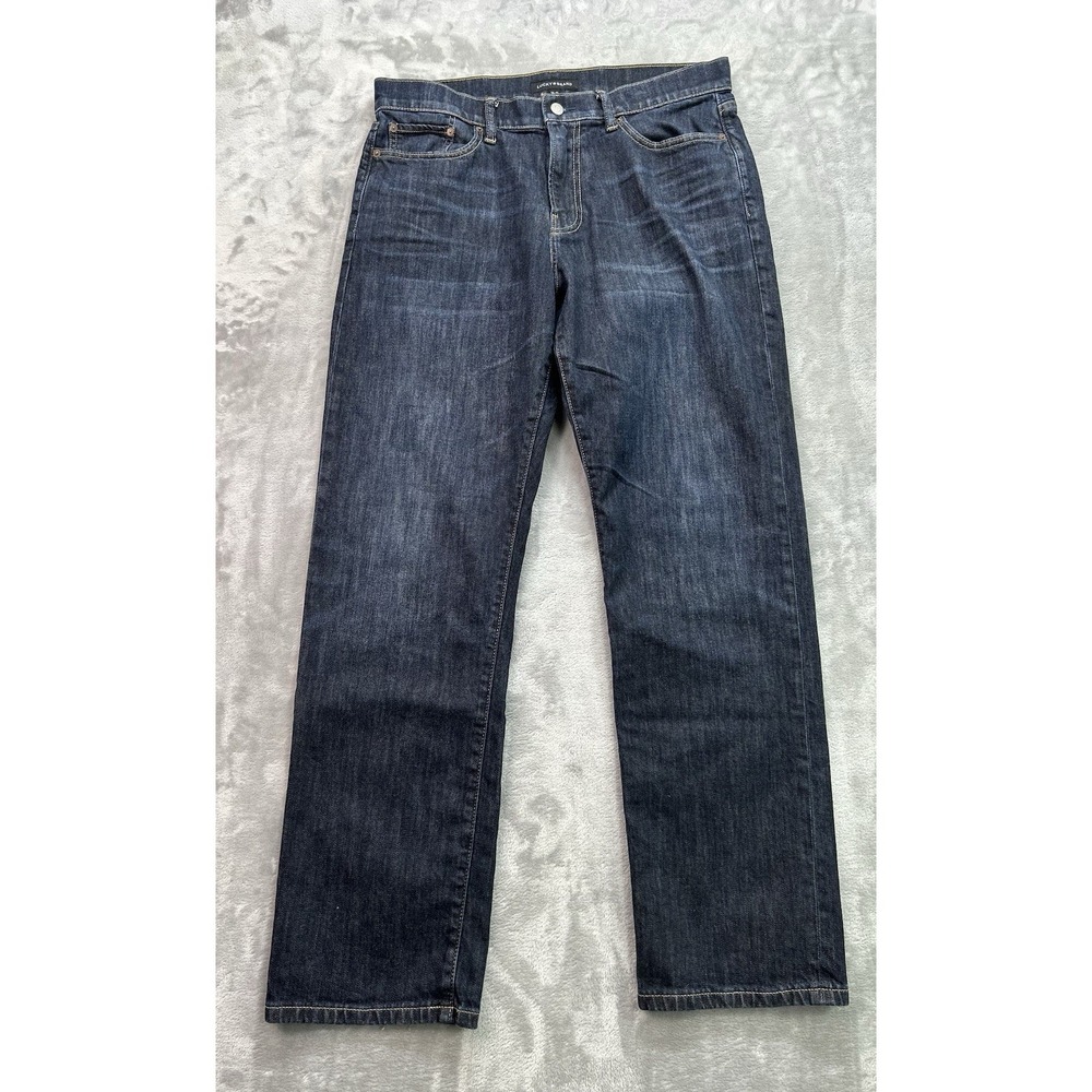 Lucky Brand Jeans 363 Vintage Straight Mens Sz 34x32 Dark Blue Whiskered Grunge